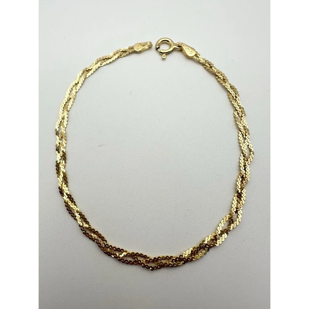 Sterling Silver & Gold Vermeil 3 strand Braided Serpentine Bracelet 7” Italy